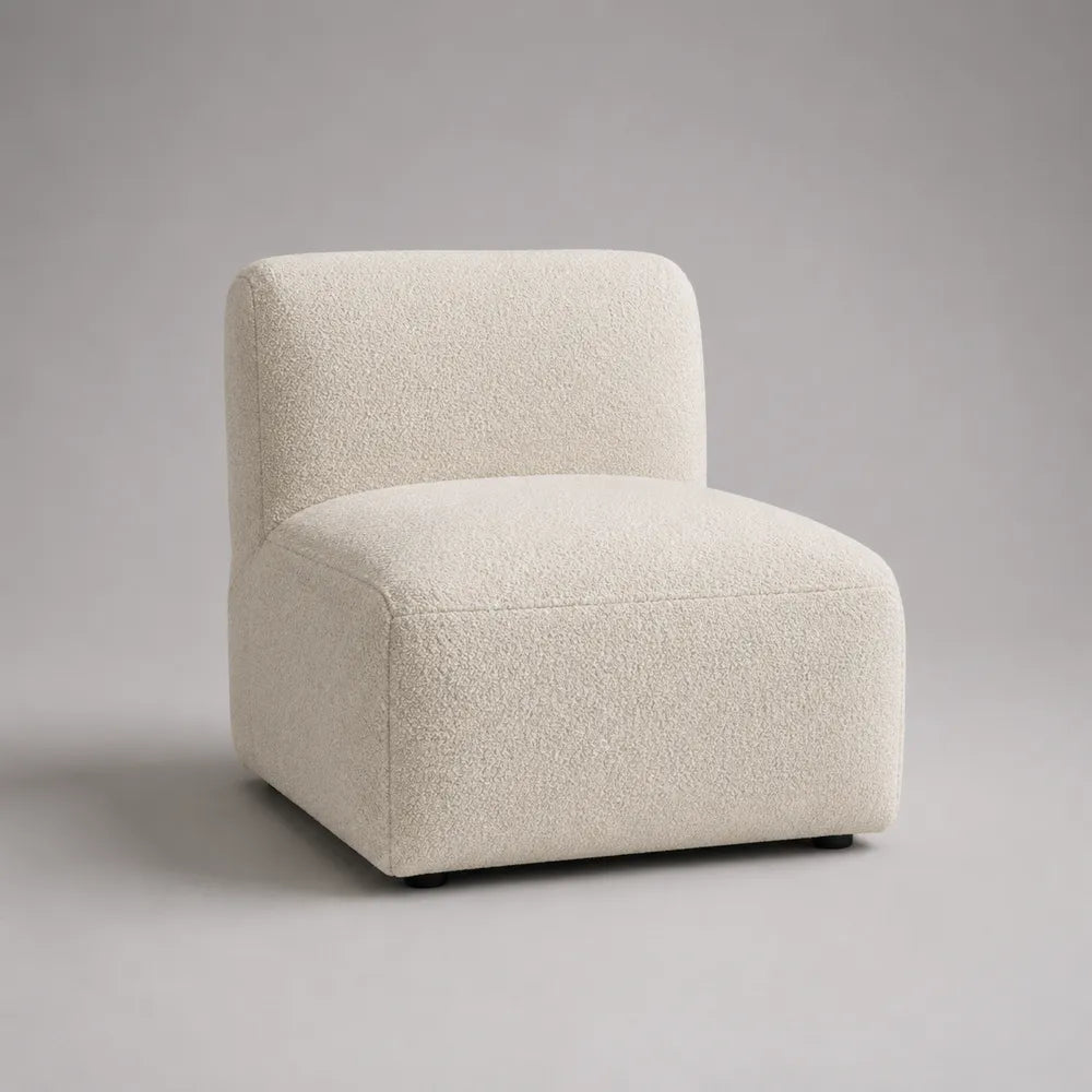 Fauteuil de salon 75 x 72 x 78 cm tissu bouclé polyester écru structure contreplaqué de pin pieds PP noir forme arrondie sans accoudoirs