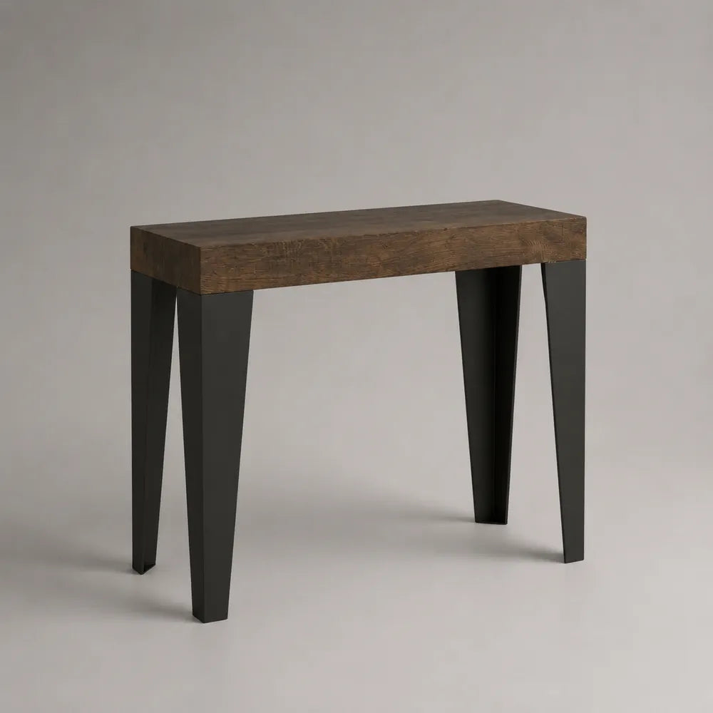 Console 100 x 35 x 80 cm MDF placage chêne brun structure acier noir forme rectangulaire pieds inclinés
