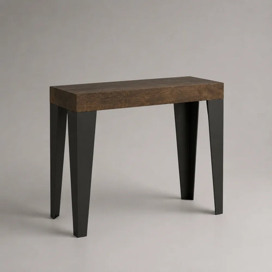Console 100 x 35 x 80 cm MDF placage chêne brun structure acier noir forme rectangulaire pieds inclinés