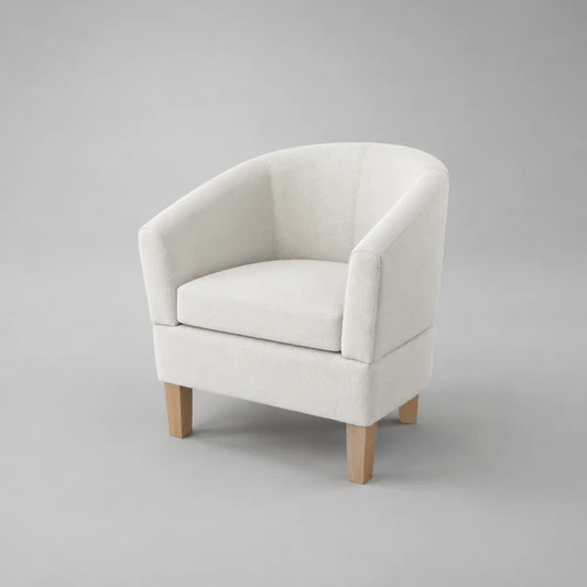Fauteuil individuel 72 cm 70 cm 78 cm tissu polyester microfibre beige assise mousse polyuréthane pieds en bois de hêtre forme arrondie