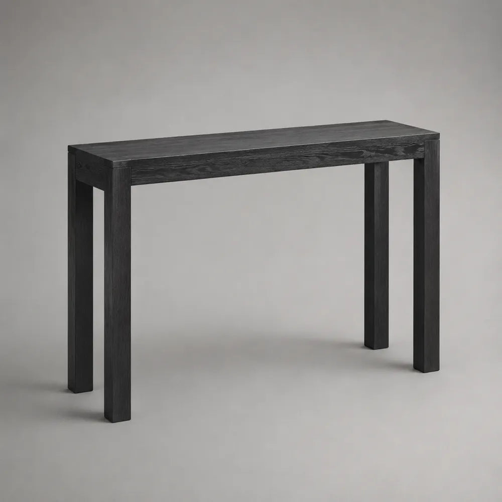 Console 120 cm 35 cm 80 cm MDF placage frêne noir structure rectangulaire quatre pieds forme épurée