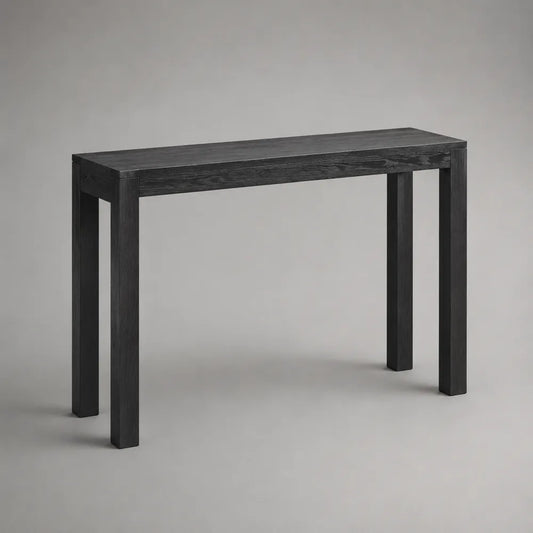 Console 120 cm 35 cm 80 cm MDF placage frêne noir structure rectangulaire quatre pieds forme épurée
