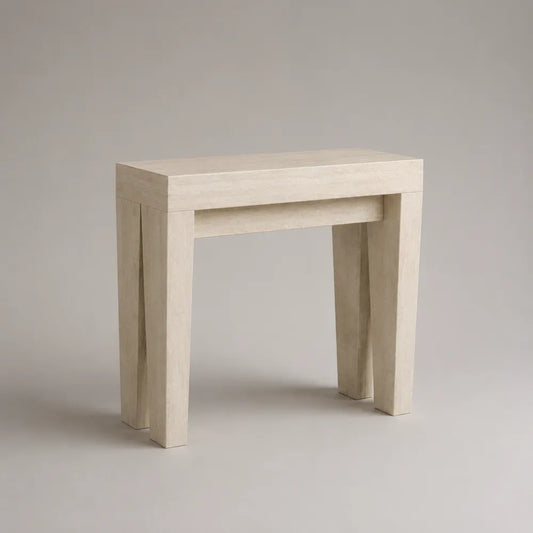 Console d'entrée 100 cm x 35 cm x 85 cm en pierre de travertin naturel forme rectangulaire beige structure monobloc